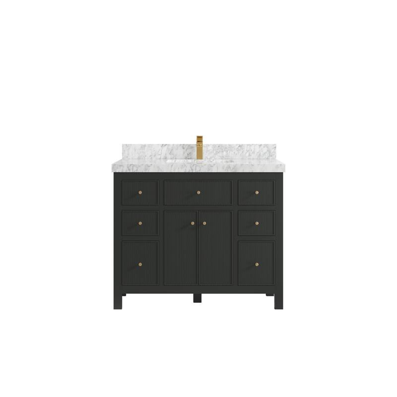 Willow Collections 42 in W x 22 in D Sonoma Free Standing Reeded Single Sink Bathroom Vanity with Countertop - 2" Carrara Marble - Black Top