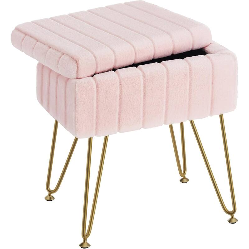 Vanity Stool Chair with Storage, Ottoman Boucle Soft Padded Makeup Footstools Seat 1PCS - 12.2"D x 16"W x 18.9"H