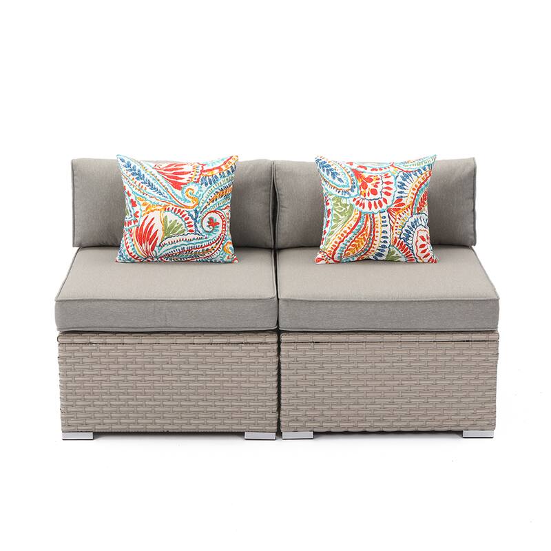 COSIEST 2 - Piece Sectional Add-on Armless Cushioned Patio Chairs - Warm Grey
