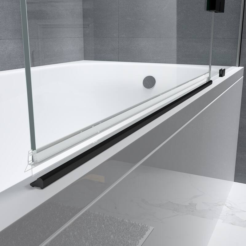 FELYL 48-inch Hinged Frameless Tub Door with Heat Soaking Process and Protective Coating Clear Glass