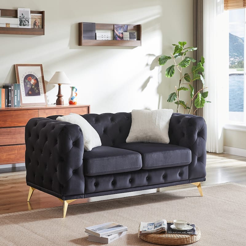 Velvet Loveseat Sofa Chesterfield Upholstered Couch with Tufted Design