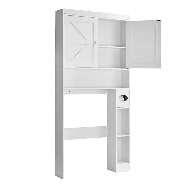 Sofucor Over The Toilet Storage Cabinet with Adjustable Shelves,Bathroom Organizer with Doors and Open Shelving,Space-Saving