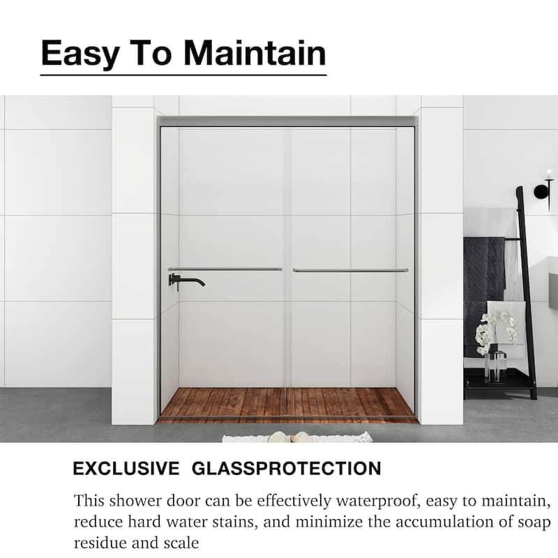 48/54/60 Inch Double Sliding Framed Shower Door with Clear Tempered Glass