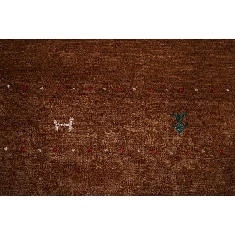 Brown Gabbeh Oriental Area Rug Hand-Knotted Tribal Wool Carpet - 6'9"x 9'7"