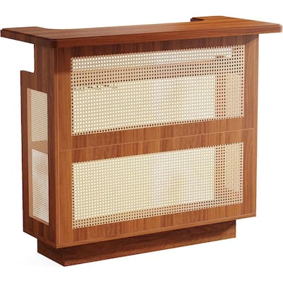 Brown Woven Rattan Bar Cabinet with Wine Rack and Stemware Storage for Home Entertaining - 47.2" W X 21.6" D X 43.3" H