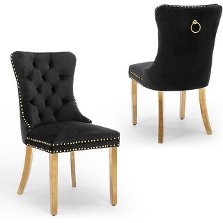 Set of 2 Upholstered Tufted Velvet Dining Chairs with Gold Plated Legs ...
