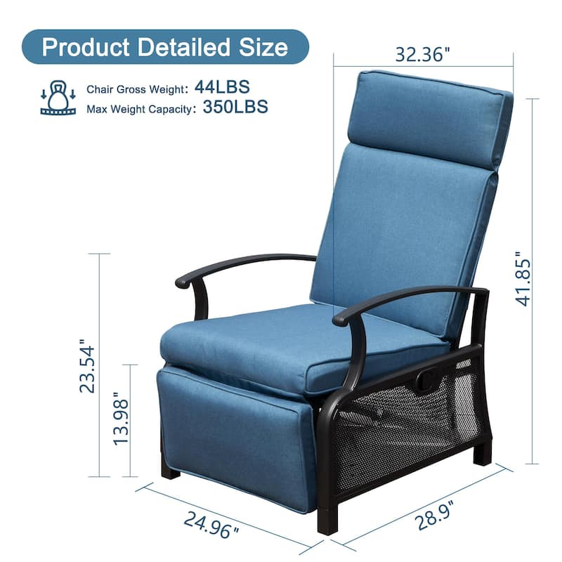 Outdoor Chaise Lounge Chair with Extendable Side Table & Adjustable Angle, Recliner Chair with Removable Cushions