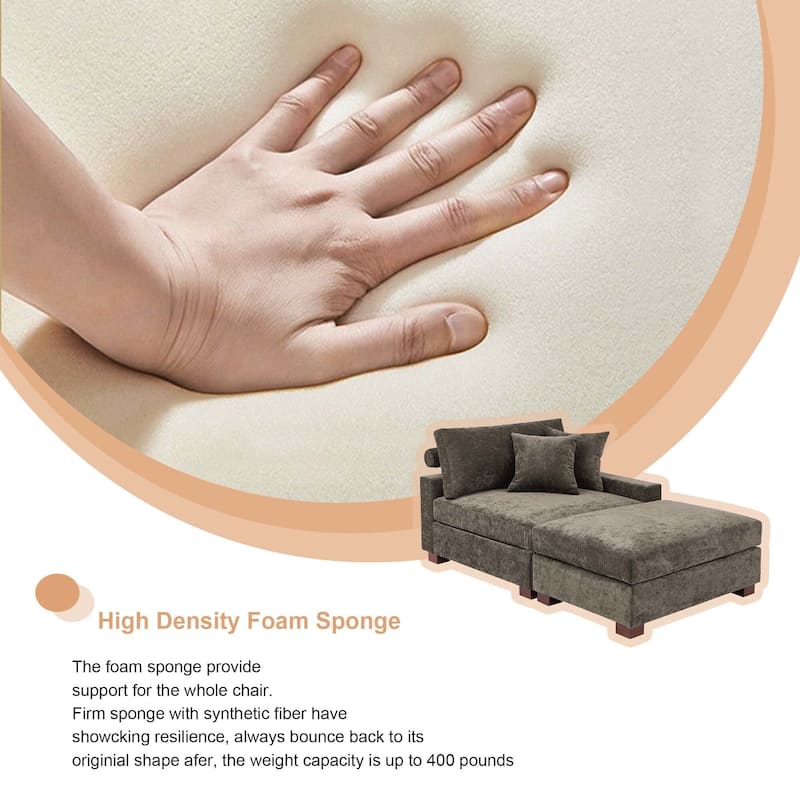 Oversized Chenille Modular Armchair And Ottoman Set Living Room Set