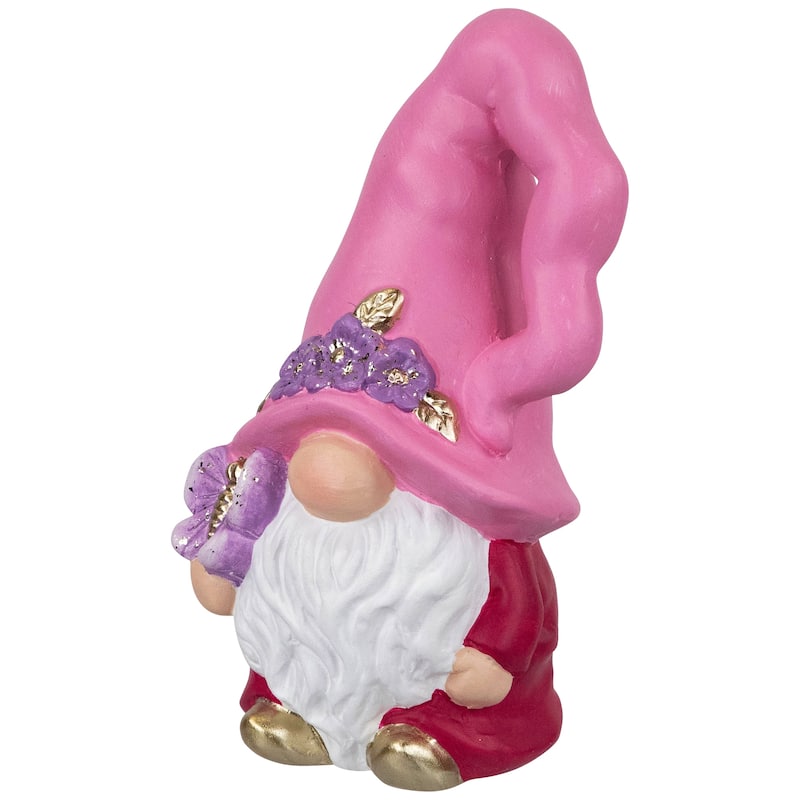 Spring Gnome Figurine and Butterfly - 7"- Pink and Fuchsia - 7"