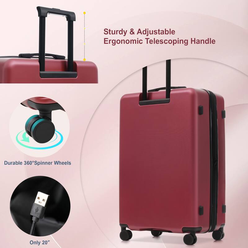 Luggage Sets 5 Piece with Front Opening, Hardside Expandable Carry On Suitcase Set with Double Spinner Wheel, with USB Port
