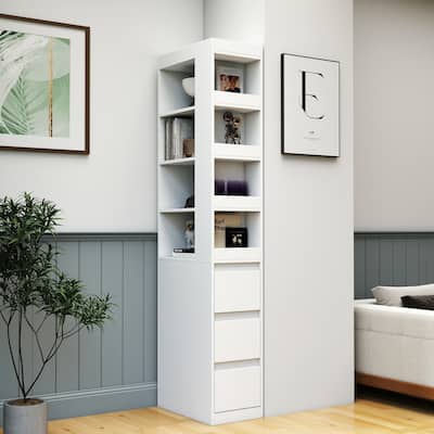 70.87" Height Modern Bookcase - 4-Tier Shelf with 3 Side Drawers & 4 Display Shelves - Tall Wooden Storage Cabinet