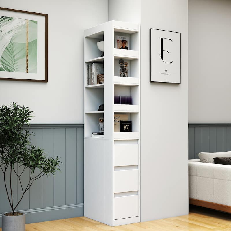 70.87"H Display Storage Cabinet, 4-Tier Shelf Modern Wooden Tall Bookshelf Bookcase - White