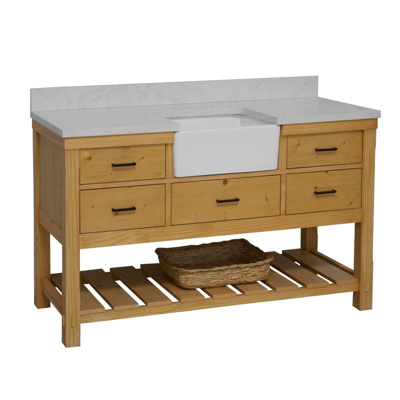 KitchenBathCollection Charlotte 60" Single Farmhouse Bathroom Vanity with Engineered Carrara Top