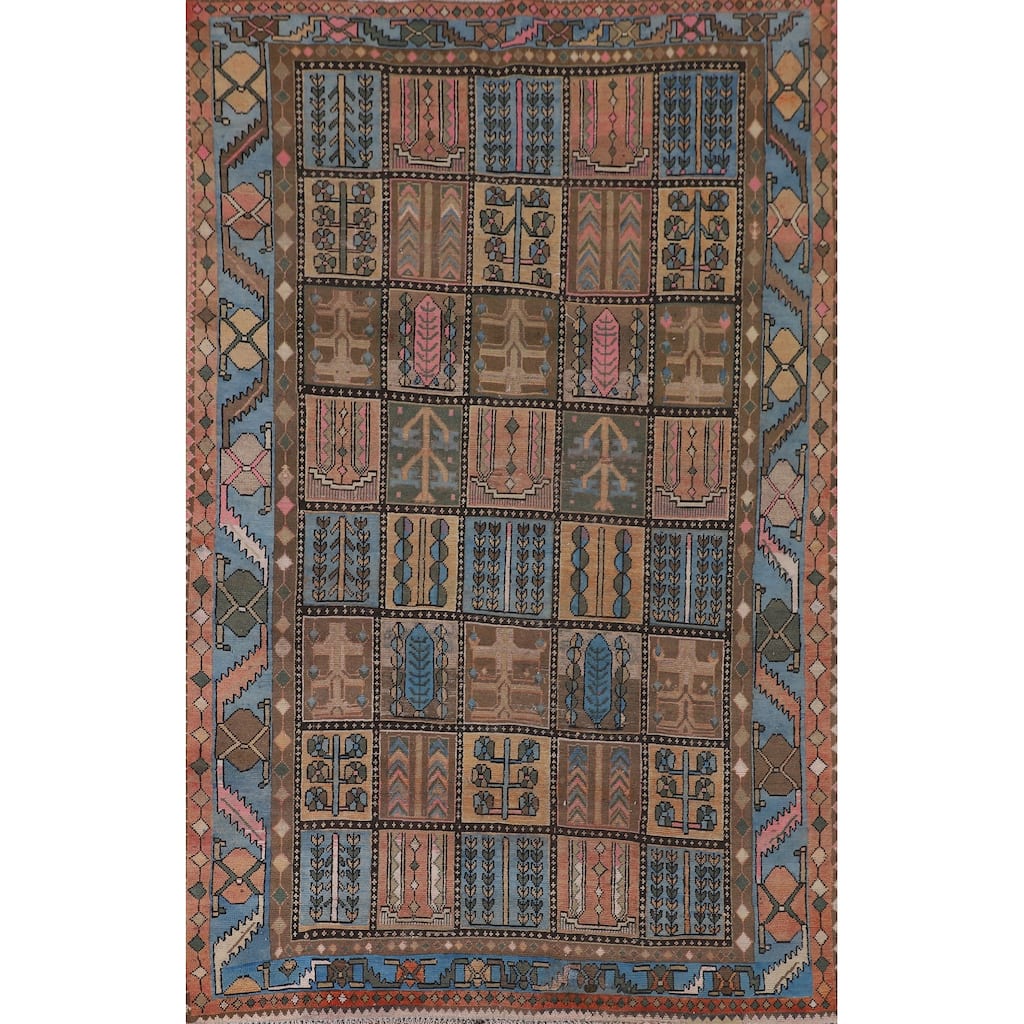 Garden Design Bakhtiari Persian Vintage Rug Handmade Wool Carpet - 6'4"x 9'5"