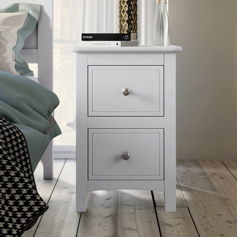 Roomfitters 2-Drawer Solid Wood Nightstand, Stylish End Table for Bedroom and Living Room, White