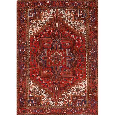 Hand Knotted Oriental 100% Wool Carpet Traditional Medallion Red Heriz Area Rug - 9' 7'' X 6' 9''