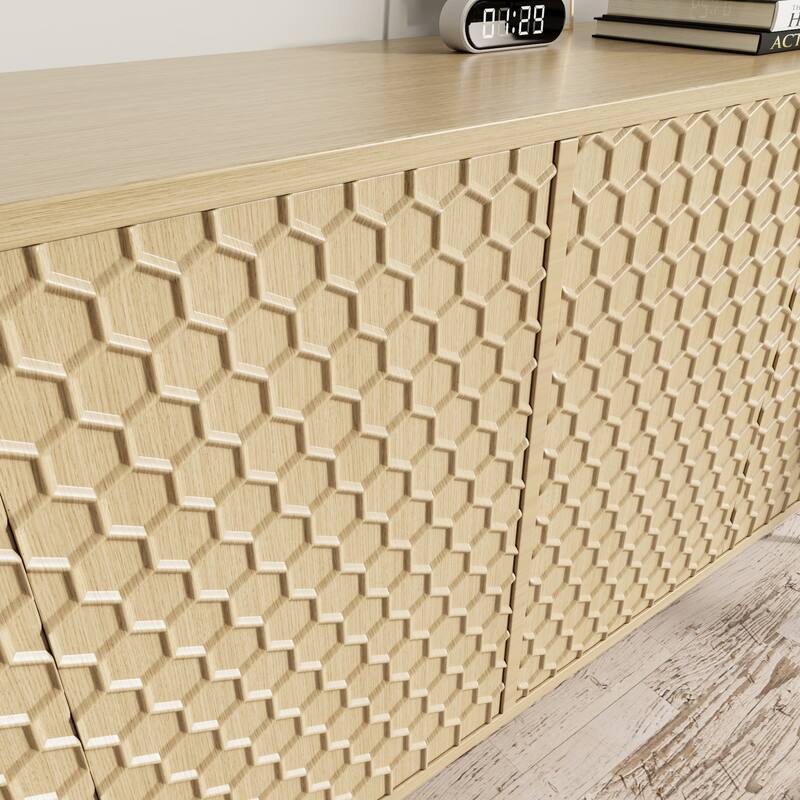 Modern Honeycomb Storage Cabinet Sideboard with Two-Tone Finish, Entryway Accent Cabinet with Adjustable Shelves