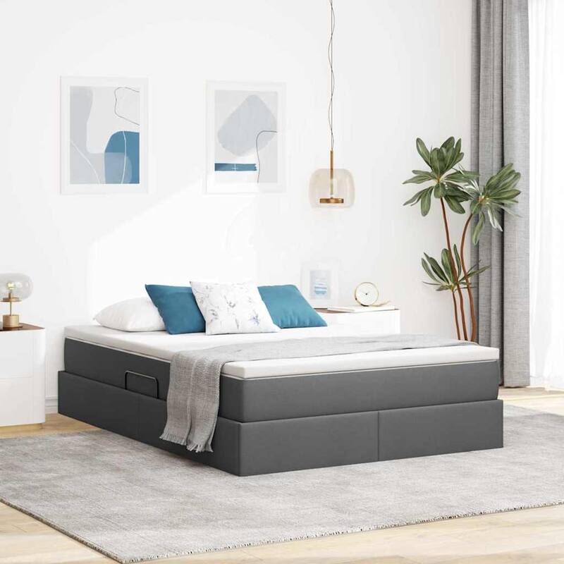 vidaXL Storage Bed with Mattress in Polyester - Dark grey (3)