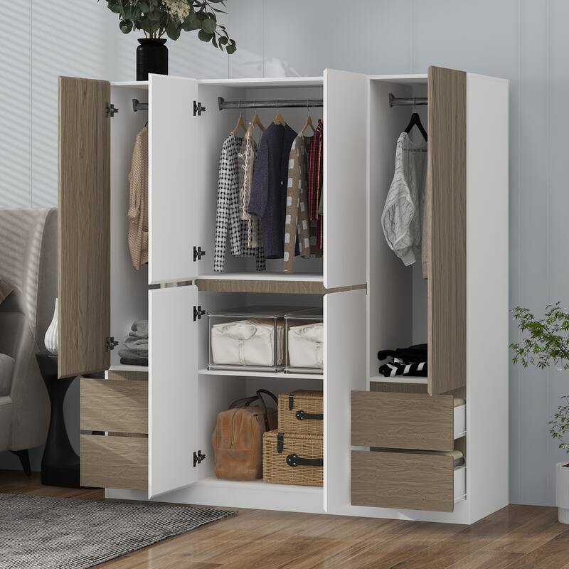 6-Doors Wooden Wardrobe with Storage Drawers for Bedroom