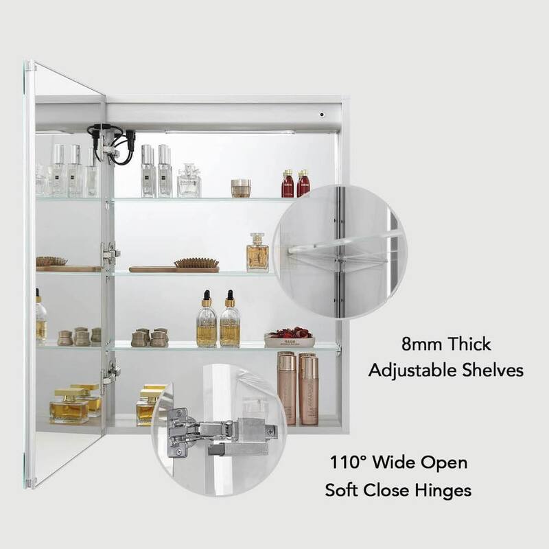 LED Medicine Cabinet with Lights, Defogger, Dimmer, 3X Amplified Mirror, Outlets & USB