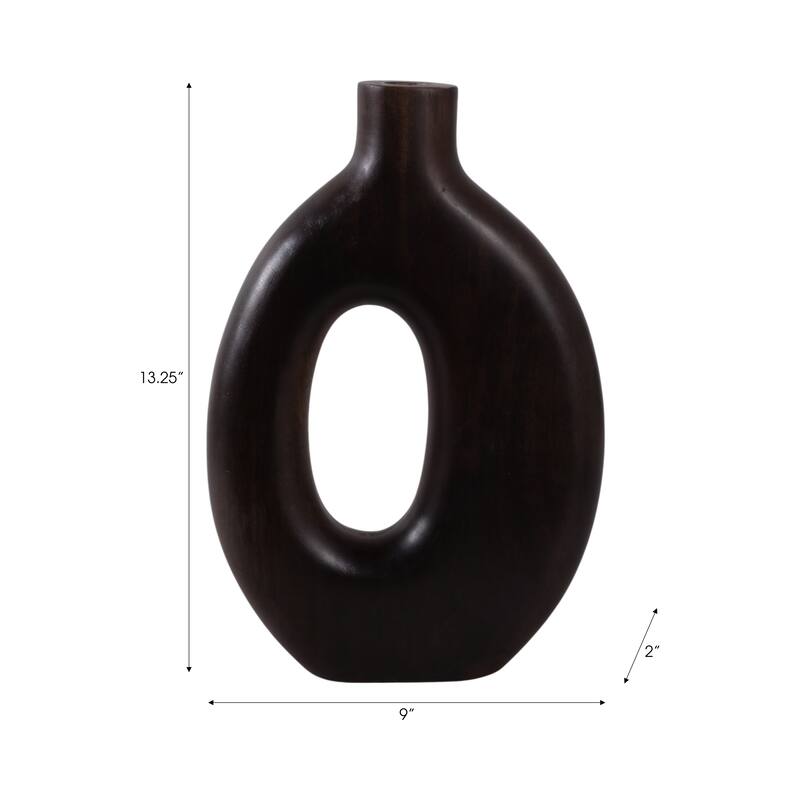 Mango Wood Modern Vase with Round Cutout Silhouette Minimalist Design