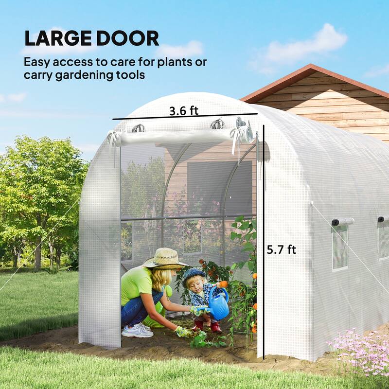 Outsunny 14.6'x6.5'x6.6' Hoop House Greenhouse , Walk-in Tunnel Greenhouse with PE Cover