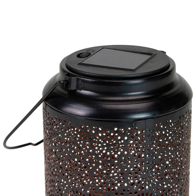 7" Black Outdoor Integrated Floral LED Solar Lantern with Handle - 5