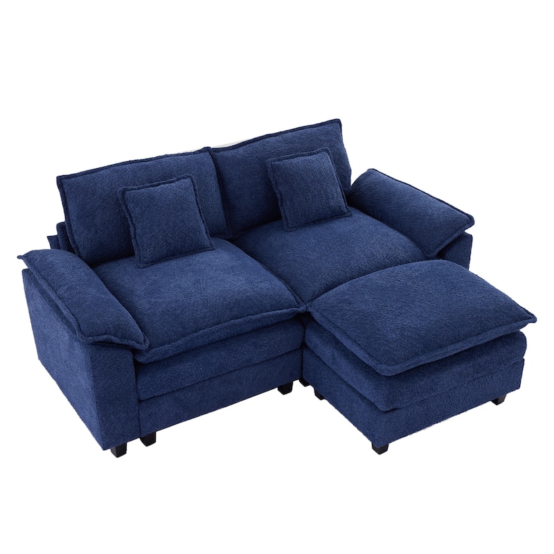 78" Comfy Cloud Couch Sectional Loveseat Boucle Sofa With Ottoman and Wide Armrests