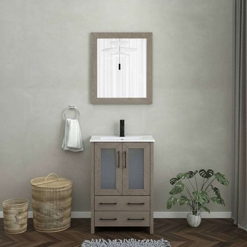 Vanity Art 24-Inch Single Sink Bathroom Vanity Set 2 Drawers, 1 Cabinet, 1 Shelf, Soft-Closing Doors with Free Mirror - Driftwood Gray