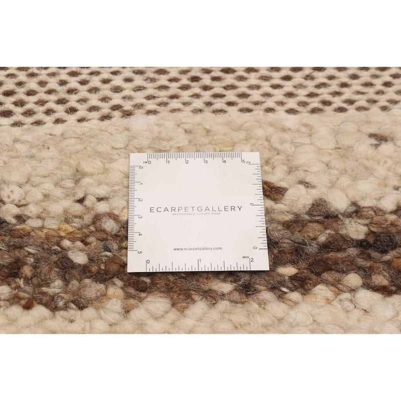 ECARPETGALLERY Flat-Weave Marrakech Brown, Cream Wool Kilim - 5'4 x 8'1