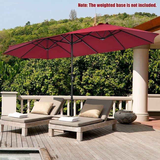 15 Feet Patio Double-Sided Umbrella with Hand-Crank System - 15.4' x 9.2' x 8.0' (LxWxH)