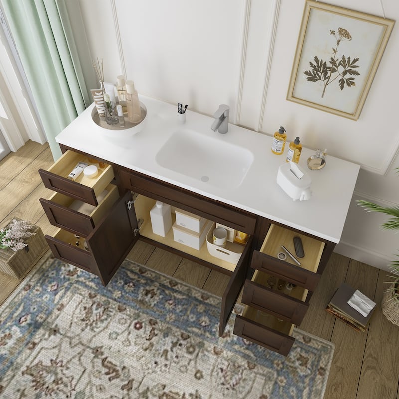 Vanity Art 60" Oak Freestanding Bathroom Vanity Cabinet without Top