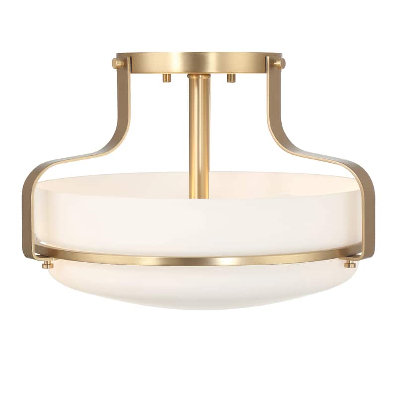 Allegra Etched Opal Glass and Metal Semi-Flush Mount Ceiling Light - 13.5"L x 13.5"W x 9.3"H