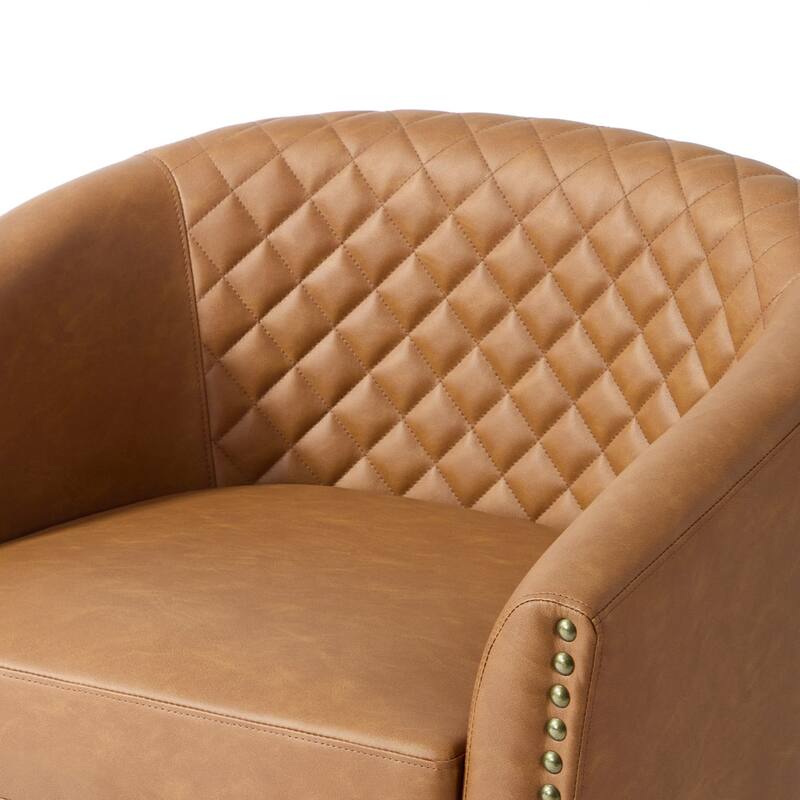 2 Set Tufted PU Vegan Leather Swivel Barrel Chair with Nailheads Trim