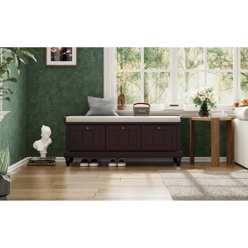 Fluted Entryway Bench with Storage