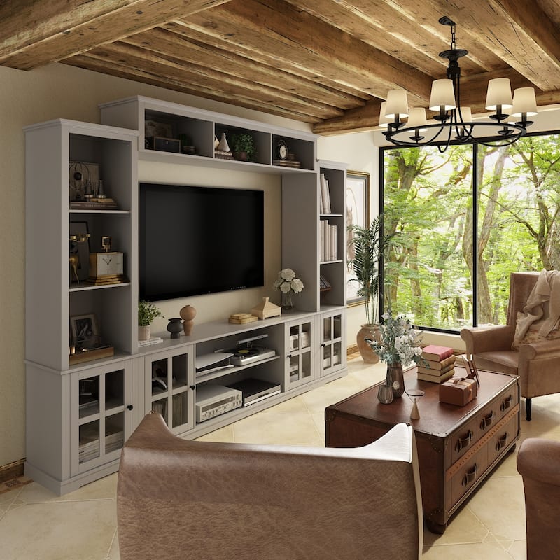 Large Modern Wood Entrainment Centers in White TV Stand Wall Cabinet
