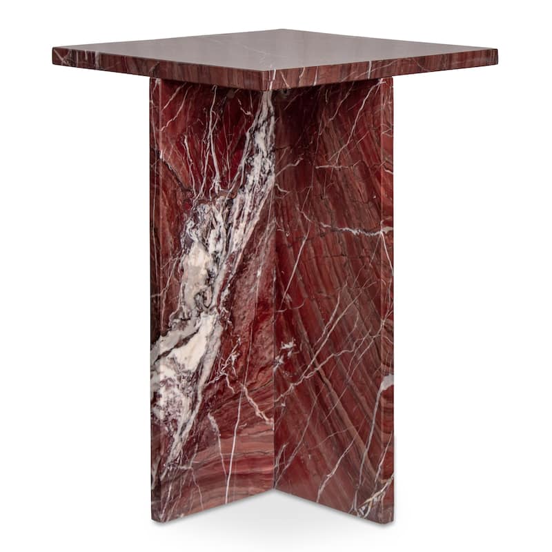 NADAAL STUDIOS Indra Accent Table, Square Rosso Levanto Marble, Indoor & Outdoor Use, Red