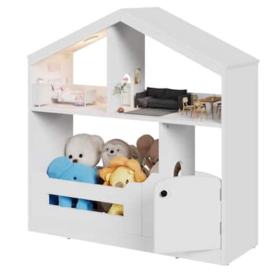 2-Tier Kids Bookshelf with Motion Sensor Light - Wooden Book Shelf, Toy Storage Organizer