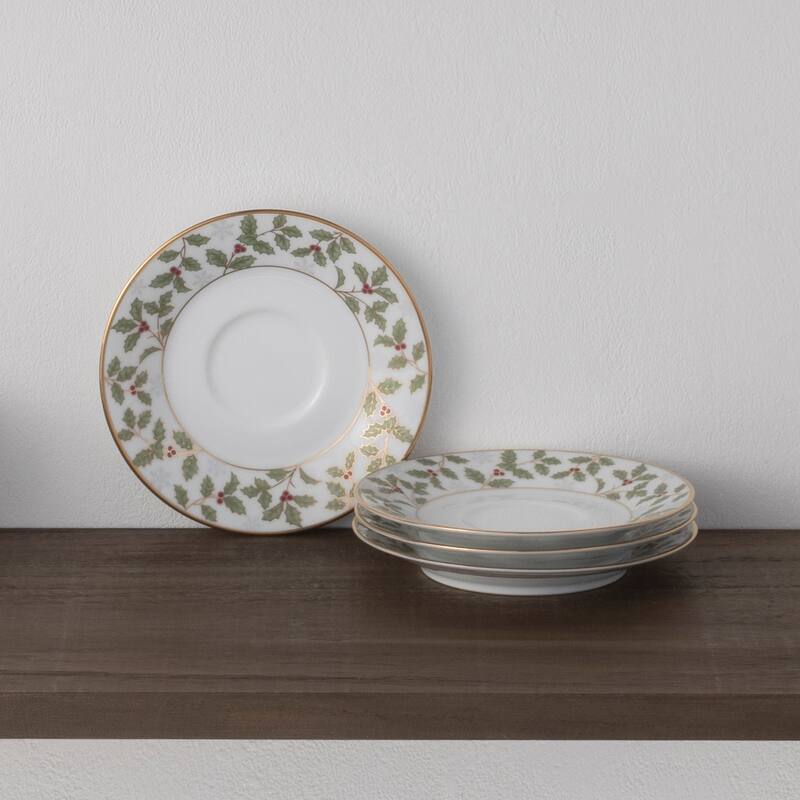 Noritake Holly & Berry Gold Set Of 4 Saucers, 6"