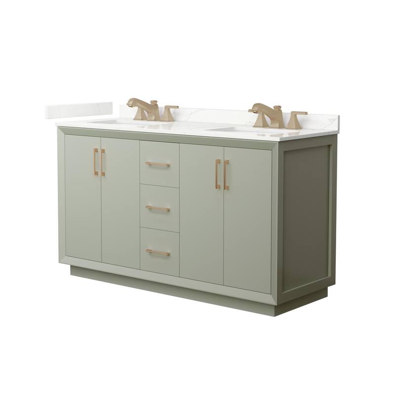 Wyndham Collection WCF414160D-QTZ-US3MXX Strada 60" Free Standing - Light Green / Giotto Quartz Top / Satin Bronze