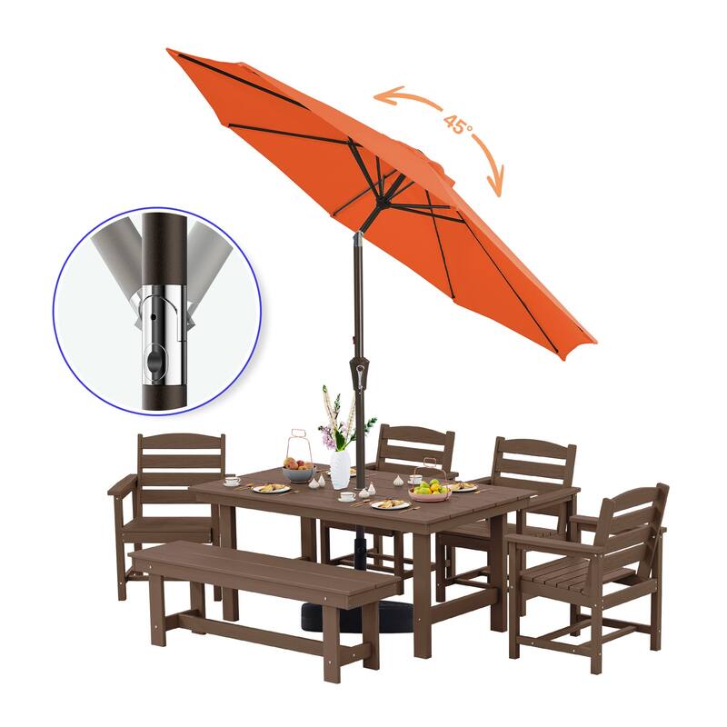 9ft Patio Market Umbrella with LED Lights,Crank & Tilt