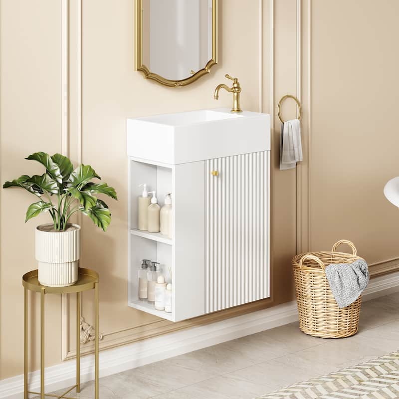 18.5 inch Modern Floating Bathroom Vanity with Resin Basin - Perfect for Small Bathrooms, Left side storage