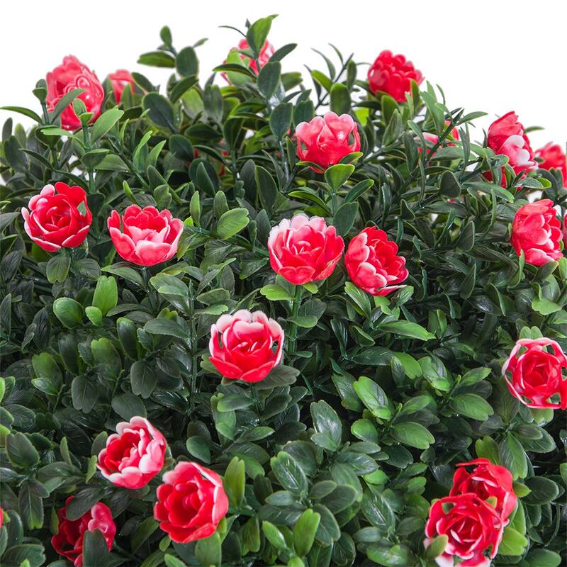 2 pcs Potted Artificial Boxwood Rose Topiary Ball Tree for Porch Garden Backyard - 21.65"