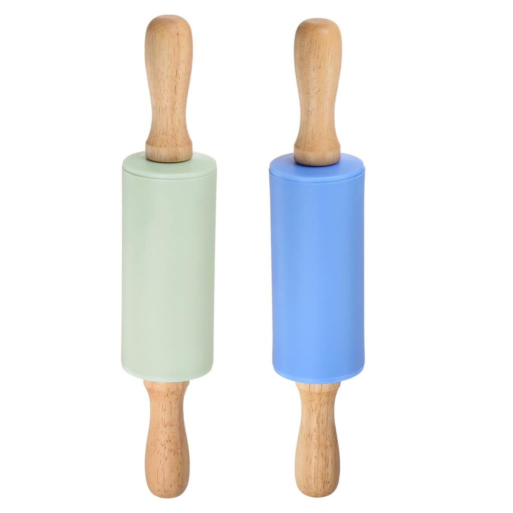 Silicone Rolling Pins for Baking 23.5cm x 4.2cm Light Green & Blue - Light Green & Blue
