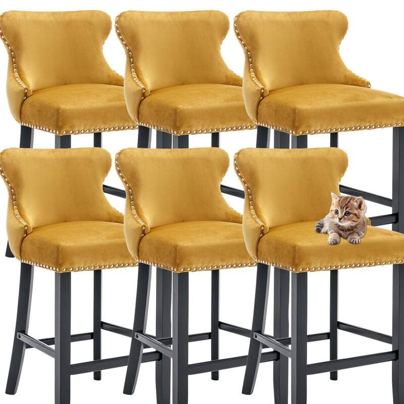 Upholstered Wing Back Bar Stools (Set of 6)