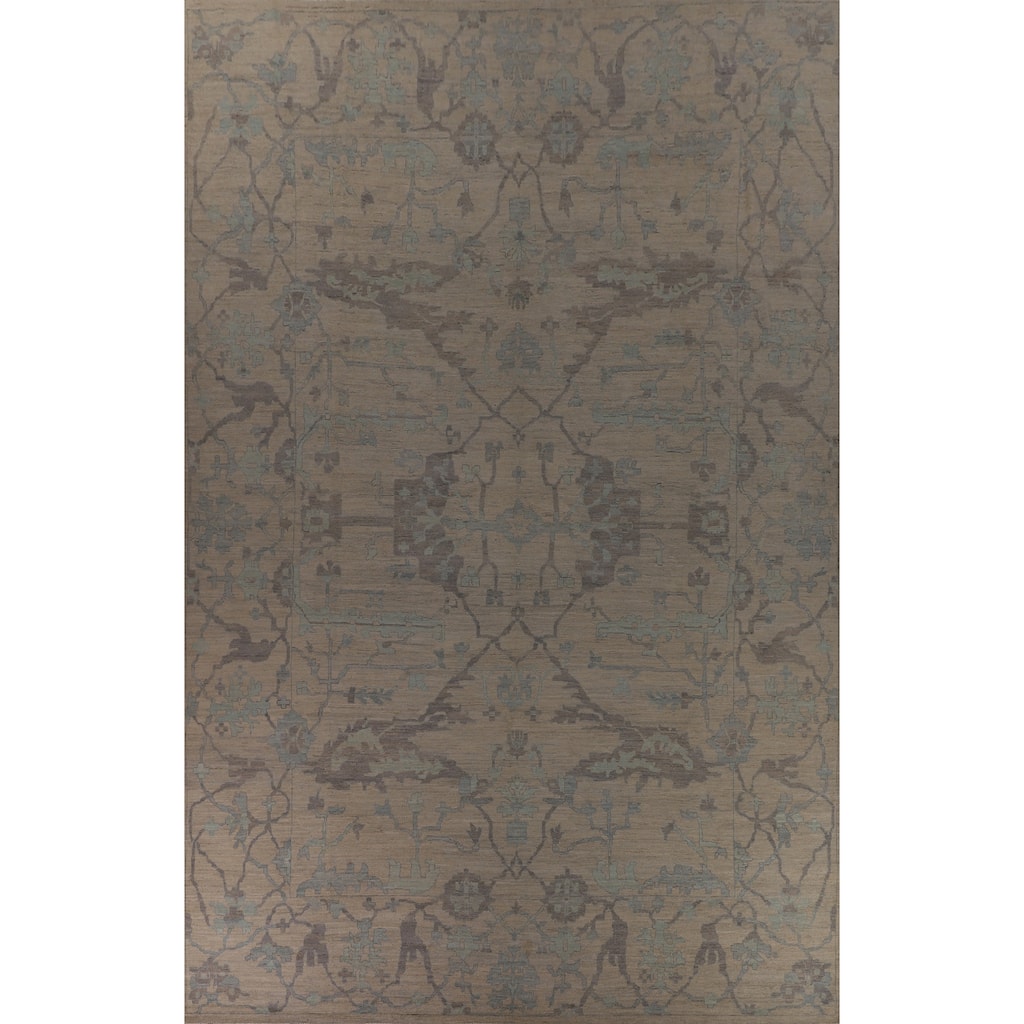 Vegetable Dye Oushak Turkish Large Rug Handmade Floral Wool Carpet - 13'9"x 19'3"