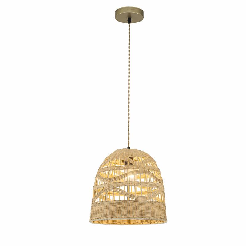 Nala 1-Light Rattan Bell Pendant, Coastal Boho - Handwoven - 12" Wide - 12" Wide - Beige