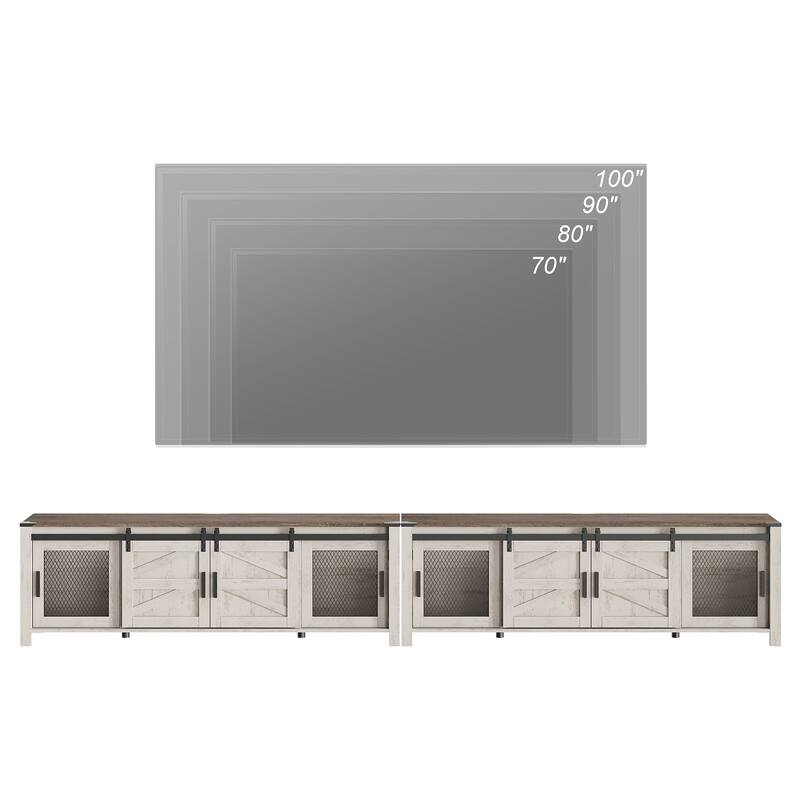 Set of 2 Sliding Barn TV Stand, Entertainment Center for 100" TV