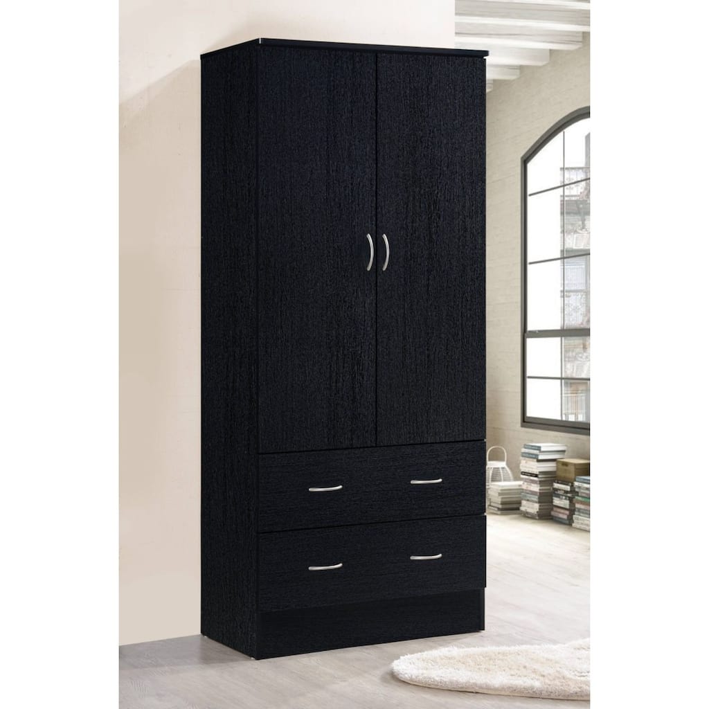 71.5" Black Armoire with Drawers and Clothing Rod