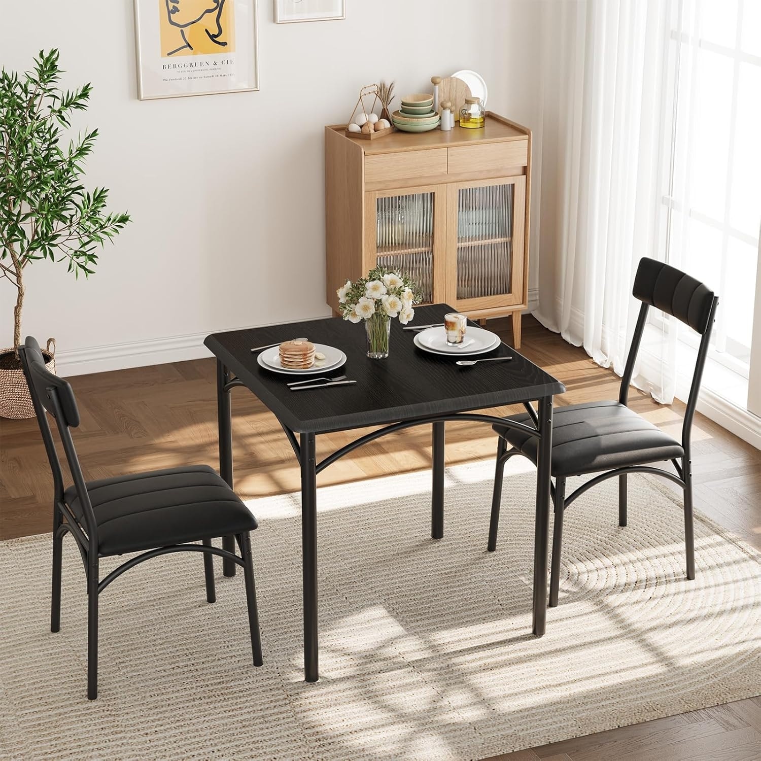 Kitchen Table and Chairs for 2，with Upholstered Chairs, 3 Piece Dining Room Table Set